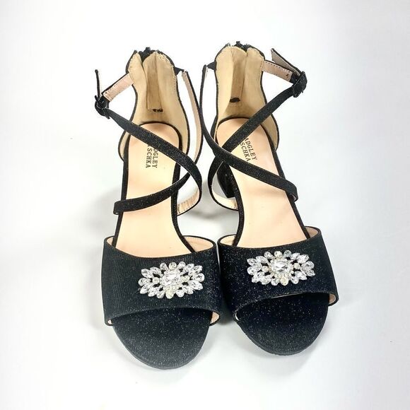 Badgley Mischka pernia gems formal black low strappy heel with rhinestone 5 - Picture 1 of 7